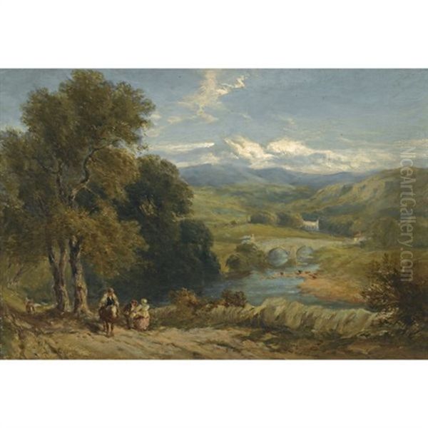 Landscape With A Distant View Of Bolton Abbey, Yorkshire, And The River Wharfe Oil Painting by David Cox the Elder