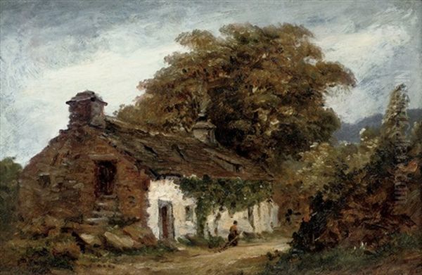 A Wooded Landscape With A Figure By A Cottage Oil Painting by David Cox the Elder