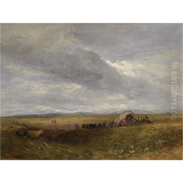 Travellers In A Landscape Oil Painting by David Cox the Elder