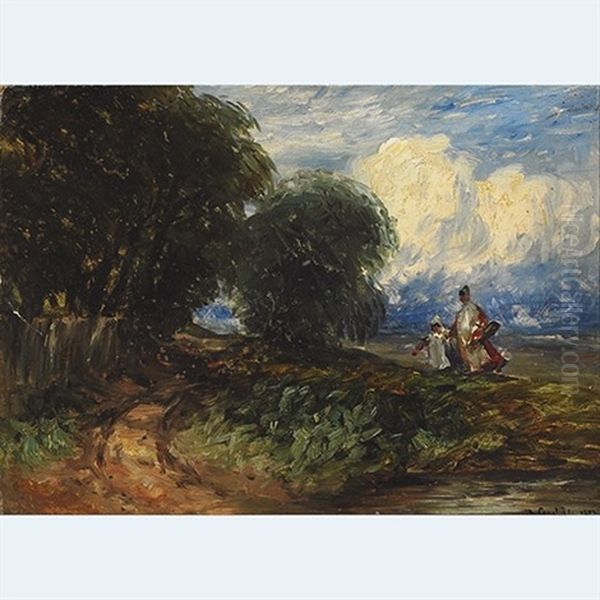 Gathering Flowers Oil Painting by David Cox the Elder