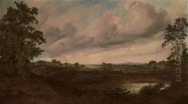 A Drover And Cattle In An Extensive Landscape Oil Painting by David Cox the Elder