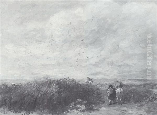 Figures In An Open Landscape Oil Painting by David Cox the Elder