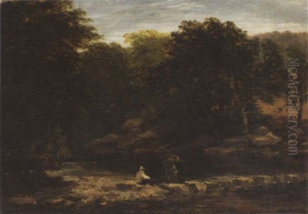 Stepping Stones Oil Painting by David Cox the Elder