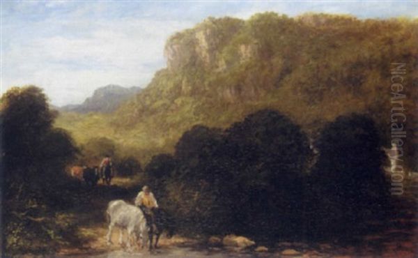 Watering Horses Oil Painting by David Cox the Elder