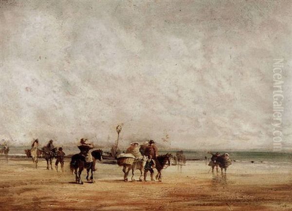 Crossing Lancaster Sands Oil Painting by David Cox the Elder