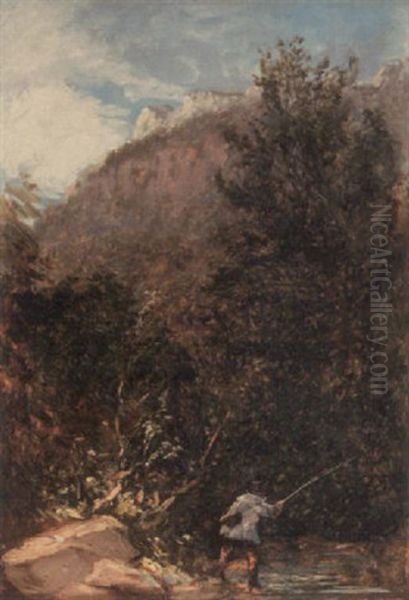 An Angler On The River Llugwy, Bettws-y-coed Oil Painting by David Cox the Elder