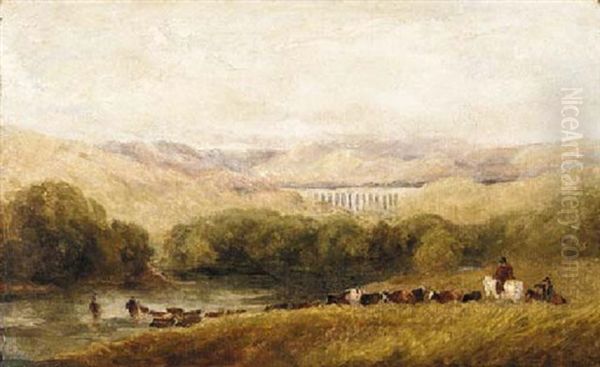 Watering The Herd, North Wales Oil Painting by David Cox the Elder