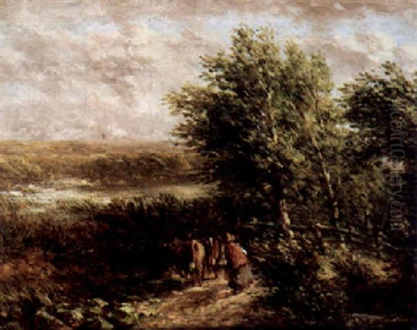 Landscape With Cattle And A Drover On A Path Oil Painting by David Cox the Elder