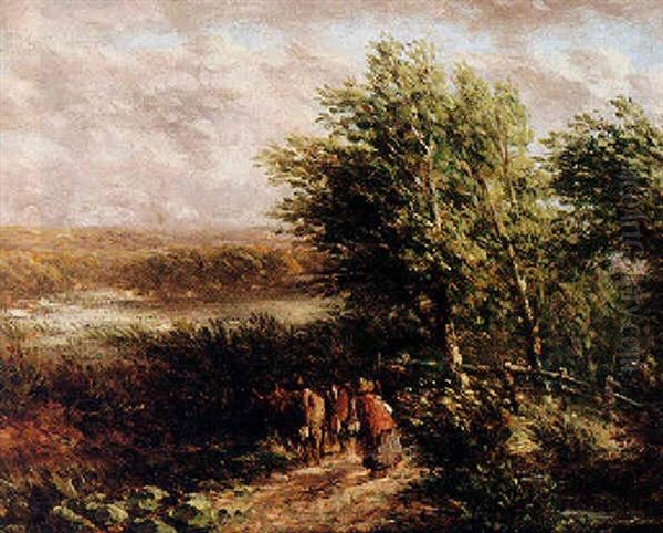 Landscape With Cattle And Drover On A Path Oil Painting by David Cox the Elder