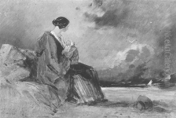 Mutter Mit Kleinkind An Der Meereskuste Oil Painting by David Cox the Elder