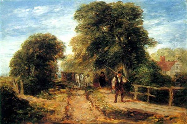 Landscape With Haymakers On A Path Oil Painting by David Cox the Elder