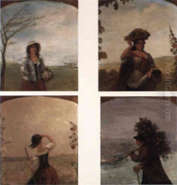 The Seasons: Spring, Summer, Autumn And Winter Oil Painting by David Cox the Elder