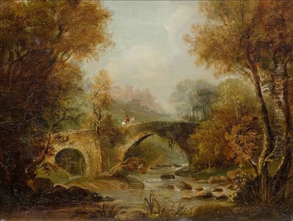 A Landscape With A Figure On A Bridge Oil Painting by David Cox the Younger