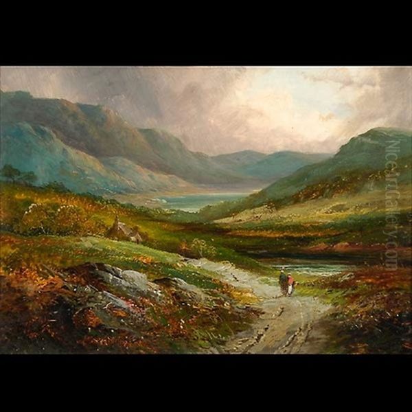 Landscape With Two Figures On A Path Oil Painting by David Cox the Younger