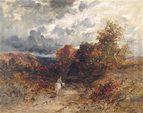 Figure On A Horse In An Autumn Landscape Oil Painting by David Cox the Younger