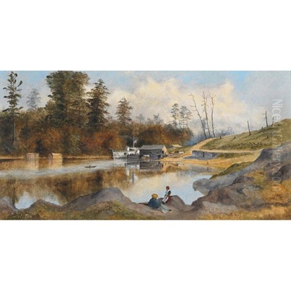 Landing Stage, Bracebridge Oil Painting by Arthur W. Cox