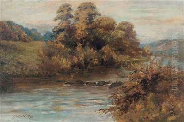 Autumnal River View Oil Painting by Arthur W. Cox