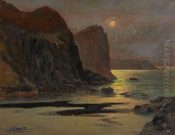 Kynance Cove Cornwall By Moonlight Oil Painting by Garstin Cox