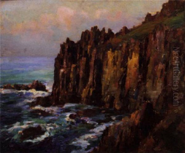 Cliffs Off The Cornish Coast Oil Painting by Garstin Cox