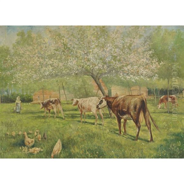 Milking Time, Believed To Be The Winston Churchill Farm Oil Painting by Kenyon C. Cox