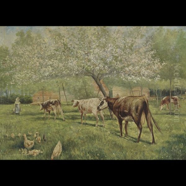 Milking Time (winston Churchill Farm?) Oil Painting by Kenyon C. Cox