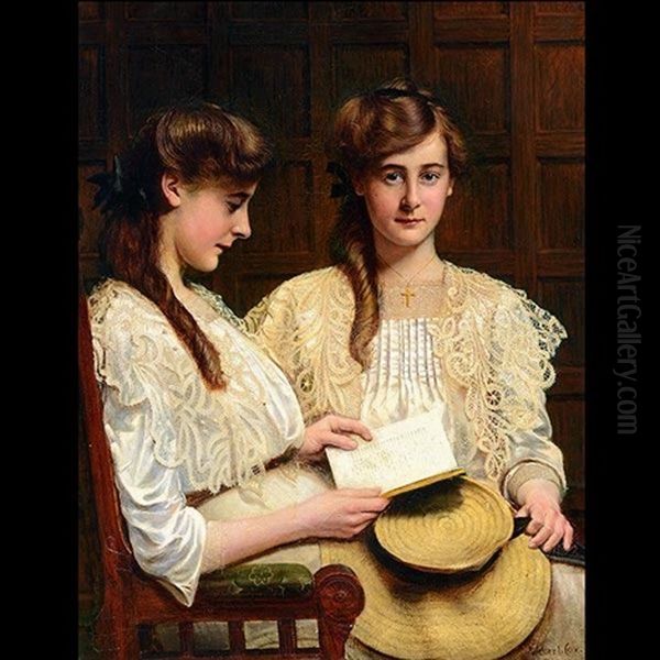 Portrait Of Two Sisters Oil Painting by Walter I. Cox