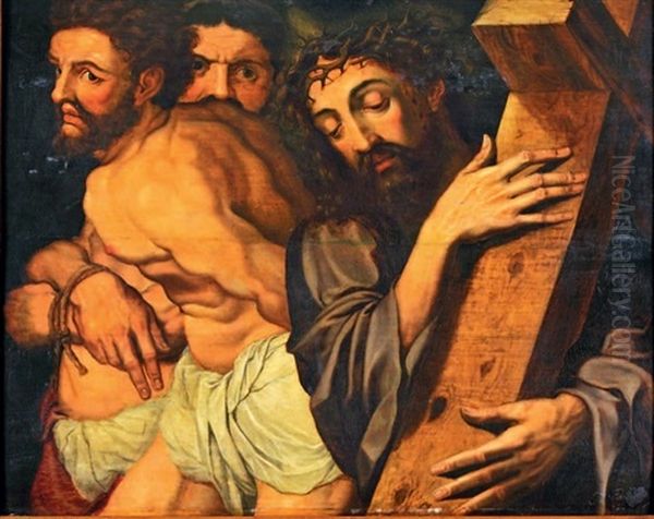 Le Christ Portant Sa Croix Avec Les Deux Larrons (2 Pieces) Oil Painting by Michiel Coxie III