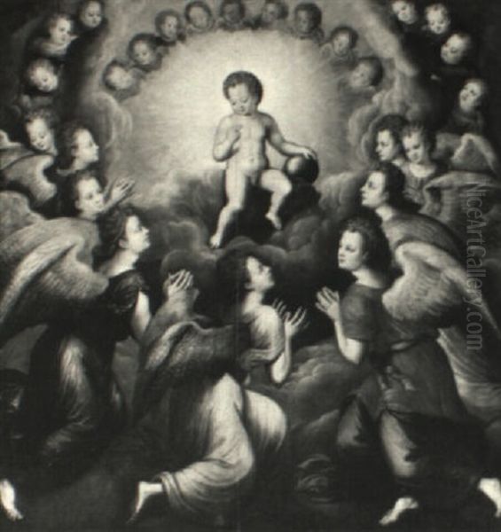 The Christ Child In Glory Surrounded By Adoring Angels Oil Painting by Michiel Coxie III