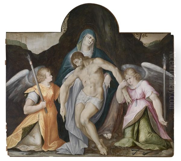 Pieta Mit Zwei Fackeltragenden Engeln Oil Painting by Michiel Coxie the Elder