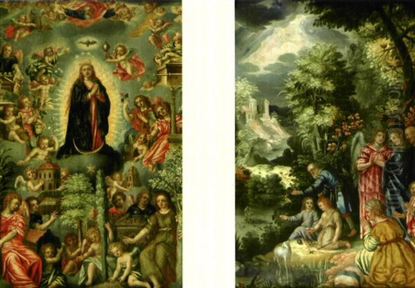 L'enfance Du Christ Et De Saint Jean-baptiste (+ Vierge De Majeste Entouree D'anges; Pair) Oil Painting by Michiel Coxie the Elder