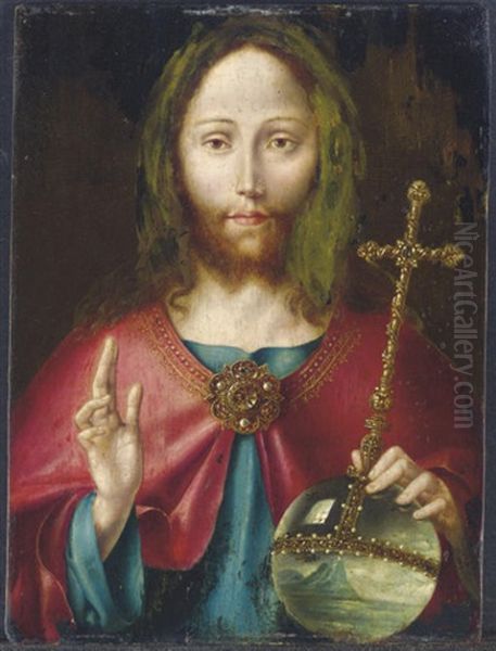 Christ As Salvator Mundi Oil Painting by Michiel Coxie the Elder