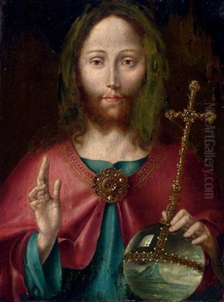 Christ As Salvator Mundi Oil Painting by Michiel Coxie the Elder