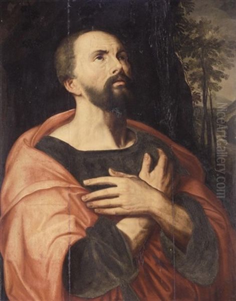 A Male Saint In A Landscape Oil Painting by Michiel Coxie the Elder