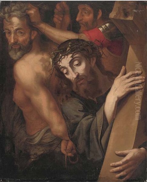 Christ On The Road To Calvary Oil Painting by Michiel Coxie the Elder