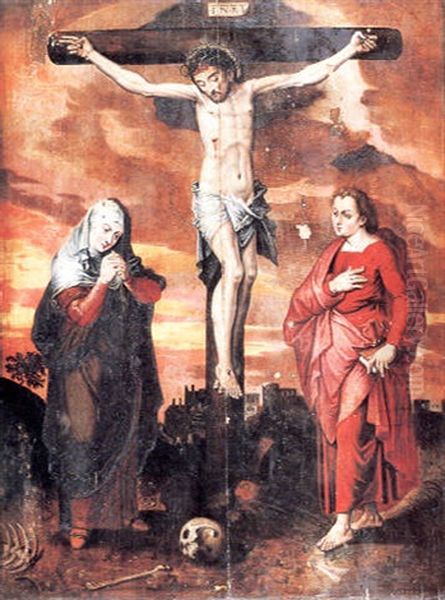 La Crucifixion Entre Saint Jean Baptiste Et La Vierge Oil Painting by Michiel Coxie the Elder