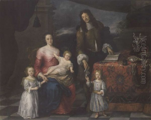 A Group Portrait Of A Family In An Interior, Coral And Seashells On A Carpeted Table Nearby Oil Painting by Johan Anthonie (Jan Michiel) Coxie