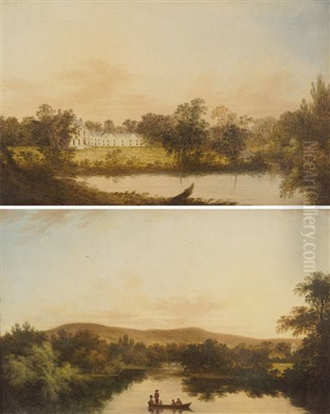 Irish Country House In A River Landscape
River Landscape With A Fishing Party In A Boat Oil Painting by James B. Coy