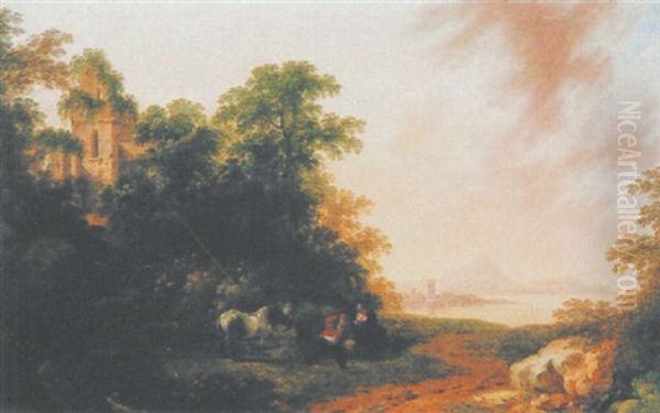 Uferlandschaft Mit Rastenden Reitern Oil Painting by James B. Coy