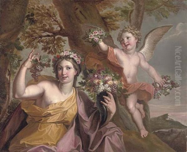 Abundance With A Putti In A Landscape Oil Painting by Noel Coypel the Elder