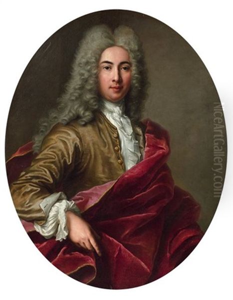 Portrait D'homme Au Drape Rouge Oil Painting by Antoine Coypel