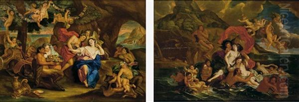 Bacanal; Galatea (pair) Oil Painting by Antoine Coypel