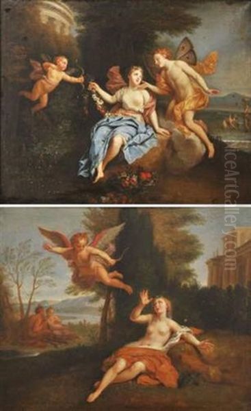 Flore Et Zephyr (+ Psyche Abandonnee Par L'amour; Pair) Oil Painting by Antoine Coypel