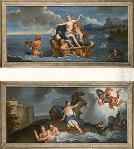 Persee Delivrant Andromede (+ Le Triomphe D'amphitrite; Pair) Oil Painting by Antoine Coypel