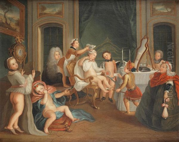 Jeux D'enfants A La Toilette Oil Painting by Charles-Antoine Coypel