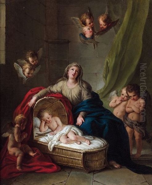 La Vierge Veillant Sur Le Sommeil De L'enfant Jesus Oil Painting by Charles-Antoine Coypel