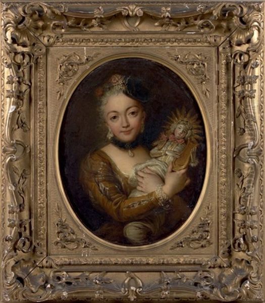 Jeune Fille A La Poupee Oil Painting by Charles-Antoine Coypel