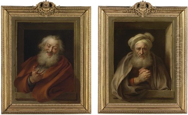 Cheerful Democritus; Sorrowful Heraclitus (pair) Oil Painting by Charles-Antoine Coypel