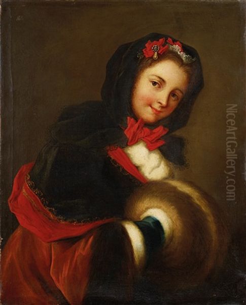 Junge Frau Mit Muff, Allegorie Des Winters Oil Painting by Charles-Antoine Coypel