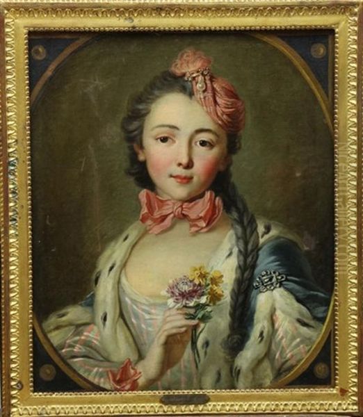 Portrait De Femme Au Bouquet De Fleurs Oil Painting by Charles-Antoine Coypel