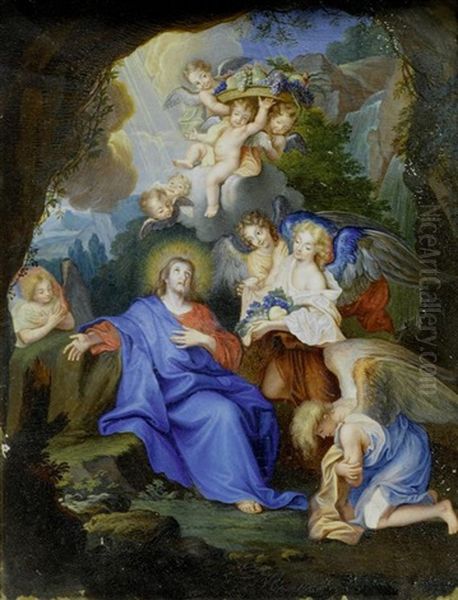 Christus In Der Wuste Von Engeln Bedient Oil Painting by Charles-Antoine Coypel